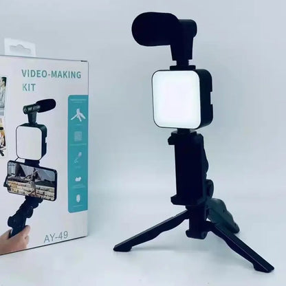 Ecom Biz™ - Vlogging Kit for Video Making with Mic Mini Tripod Stand, LED Light & Phone Holder Clip for Making Videos